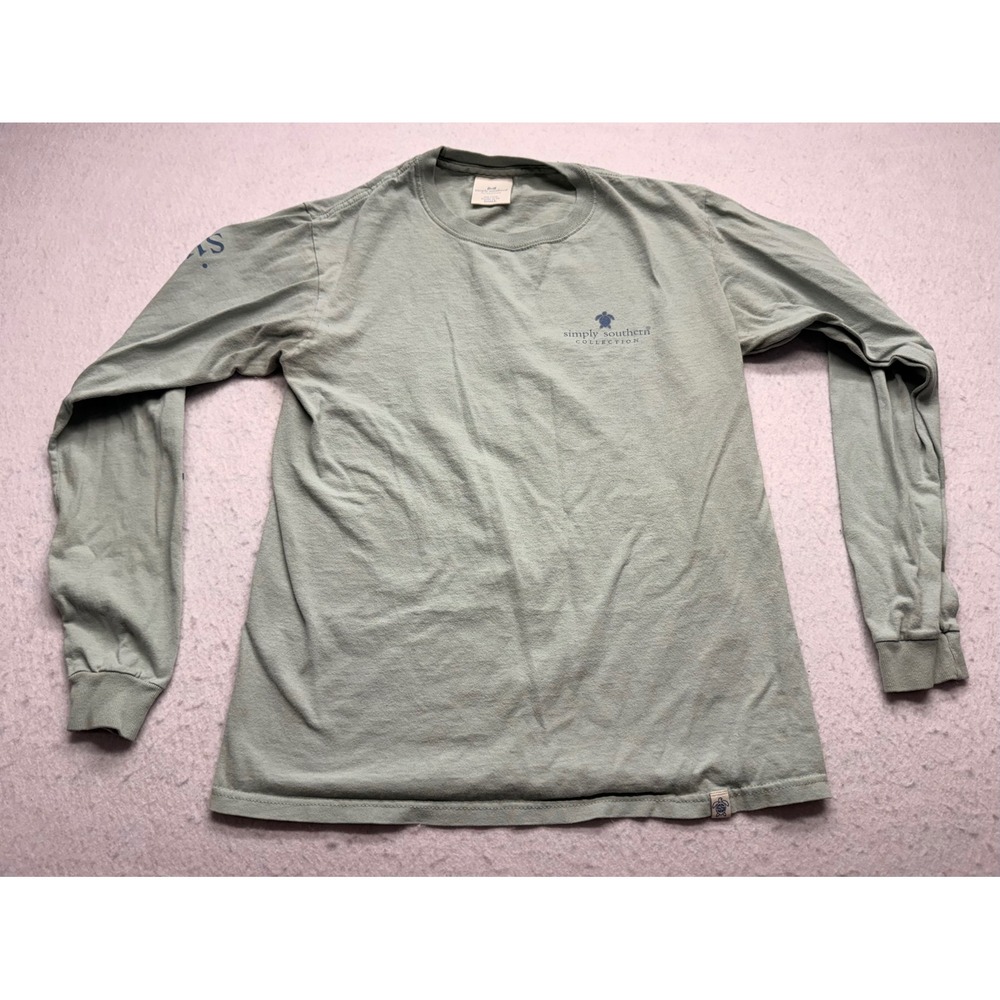 Simply Southern Long Sleeve Graphic Tee Sage Green Compass Turtle Small